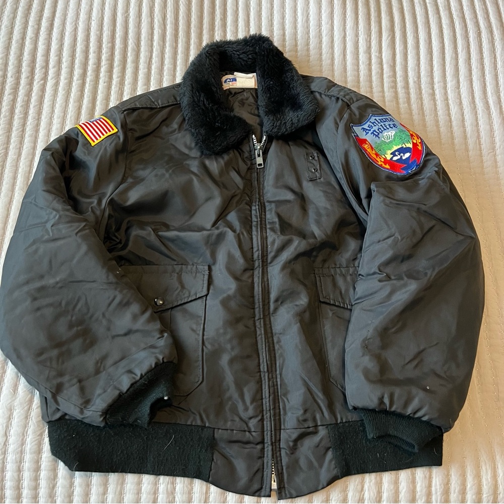 Vintage Gall’s Gear Bomber Jacket with fur Ashland Police Patch- Made in USA